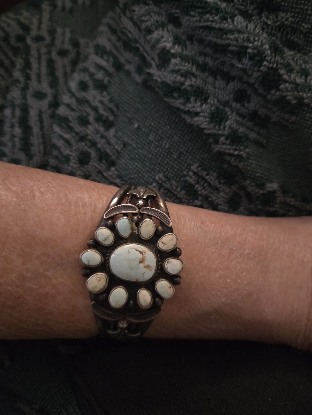 Sterling Silver Turquoise Cluster Cuff Bracelet - White Turquoise